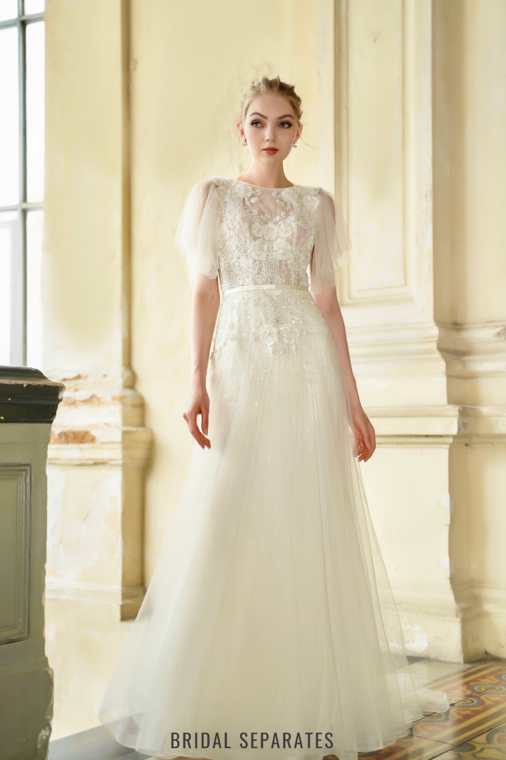 A-line Lace Floral Embellished Wedding Dress/ "Jolie"