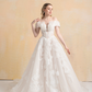 Off Shoulder Ball Gown Wedding Dress with Floral Lace / "Marina"