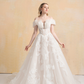 Off Shoulder Ball Gown Wedding Dress with Floral Lace / "Marina"