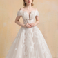 Off Shoulder Ball Gown Wedding Dress with Floral Lace / "Marina"