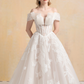 Off Shoulder Ball Gown Wedding Dress with Floral Lace / "Marina"