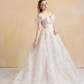 Off Shoulder Ball Gown Wedding Dress with Floral Lace / "Marina"