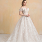 Off Shoulder Ball Gown Wedding Dress with Floral Lace / "Marina"