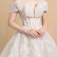 Off Shoulder Ball Gown Wedding Dress with Floral Lace / "Marina"