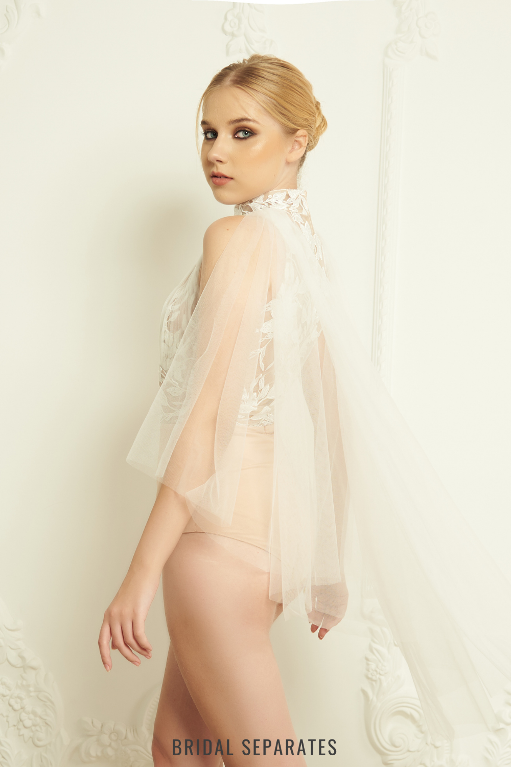 High Neckline Bridal Bodysuit with Couture Lace / "Eulalie"