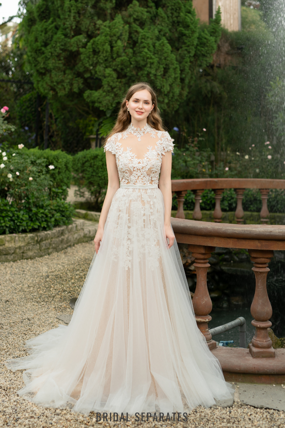 High Neck Lace Ball Gown Wedding Dress / "Hasna"