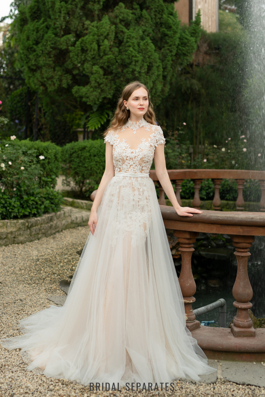 High Neck Lace Ball Gown Wedding Dress / "Hasna"