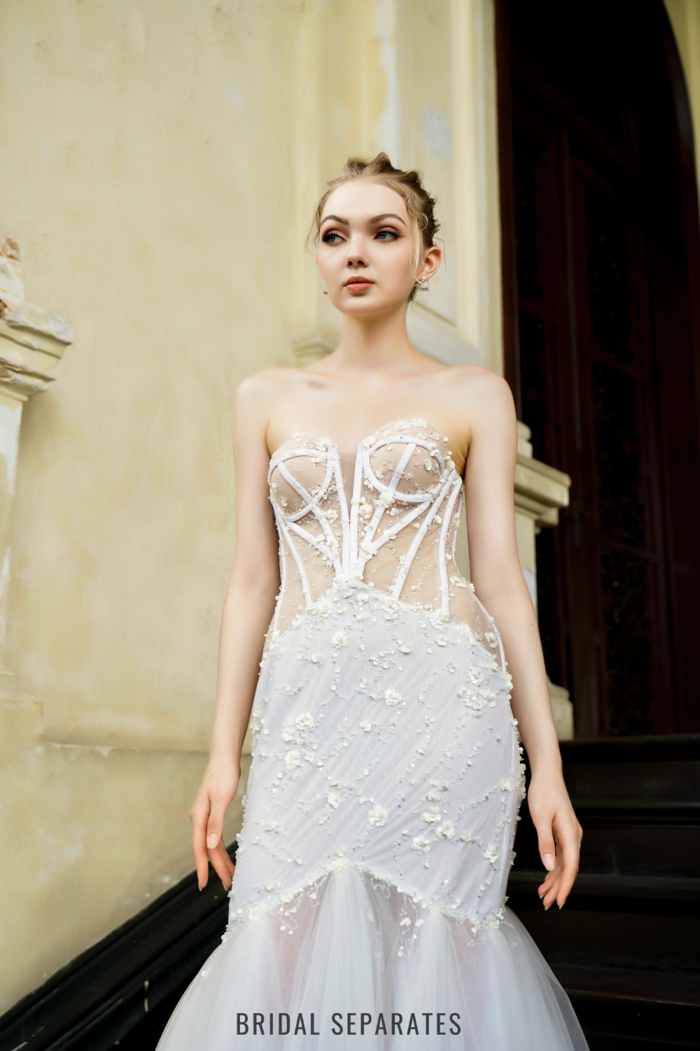 Mermaid Lace Wedding Dress with Cape / "Eudora"