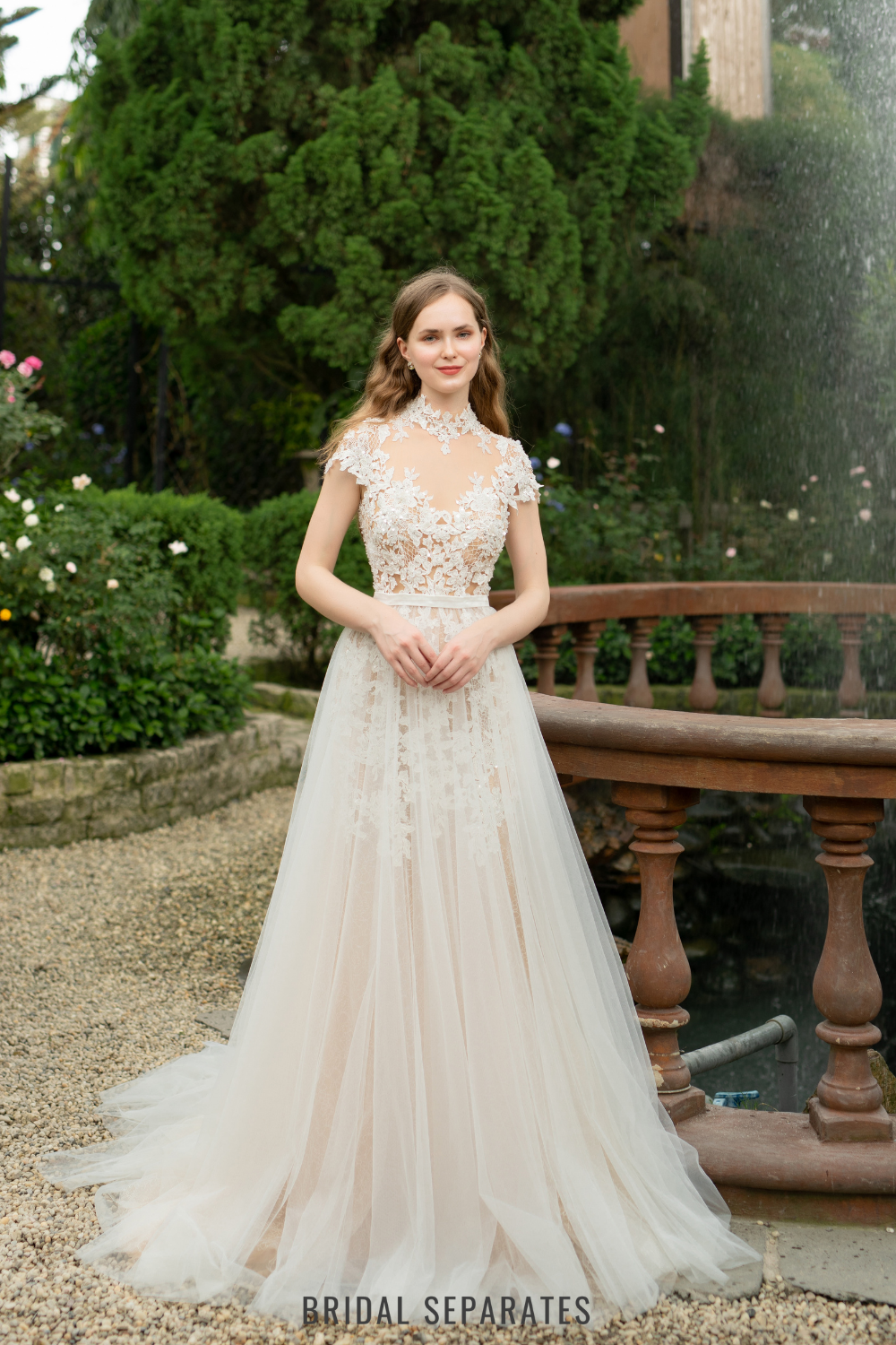 High Neck Lace Ball Gown Wedding Dress / "Hasna"