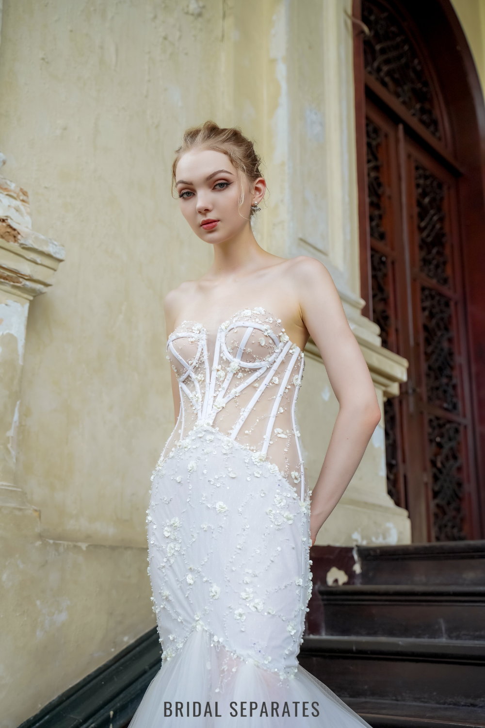 Mermaid Lace Wedding Dress with Cape / "Eudora"