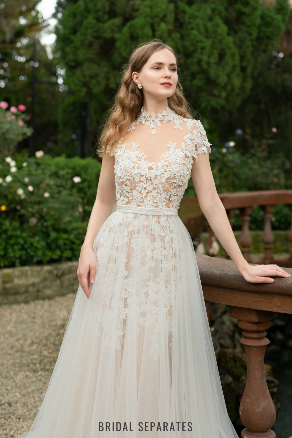 High Neck Lace Ball Gown Wedding Dress / "Hasna"