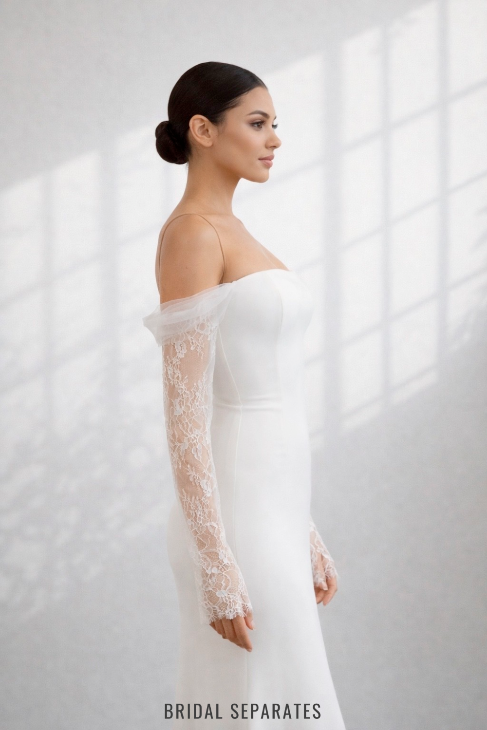 Off Shoulder Detachable Sleeves with Chantilly Lace / "Rosalie"