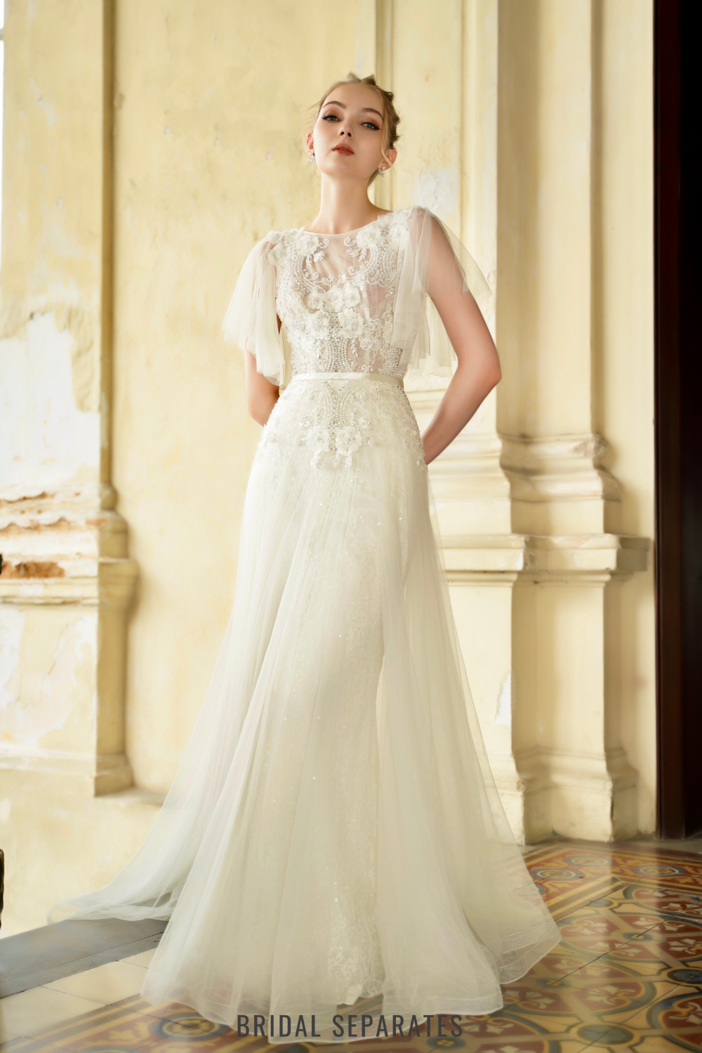 A-line Lace Floral Embellished Wedding Dress/ "Jolie"