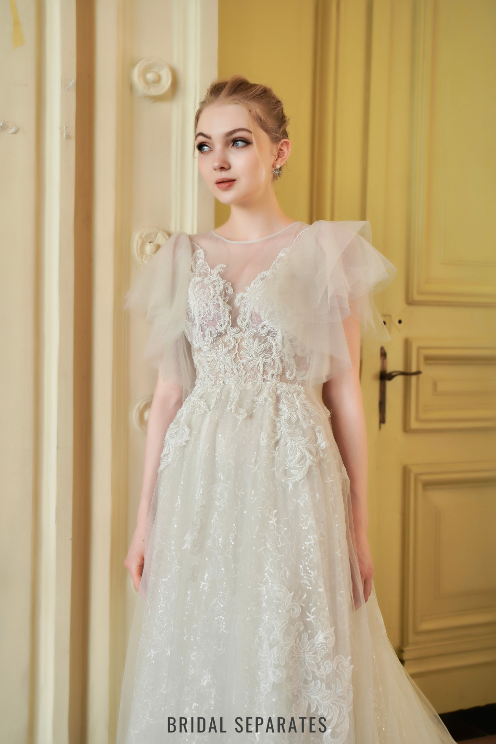 A-line Wedding Dress with Butterfly Sleeves / "Layla"