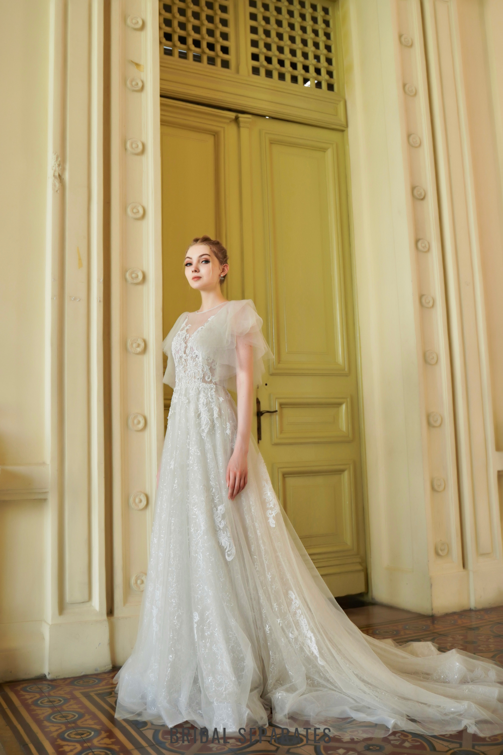 A-line Wedding Dress with Butterfly Sleeves / "Layla"