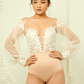 Long Sleeves and Plunging Neckline Bridal Bodysuit / "Maika"