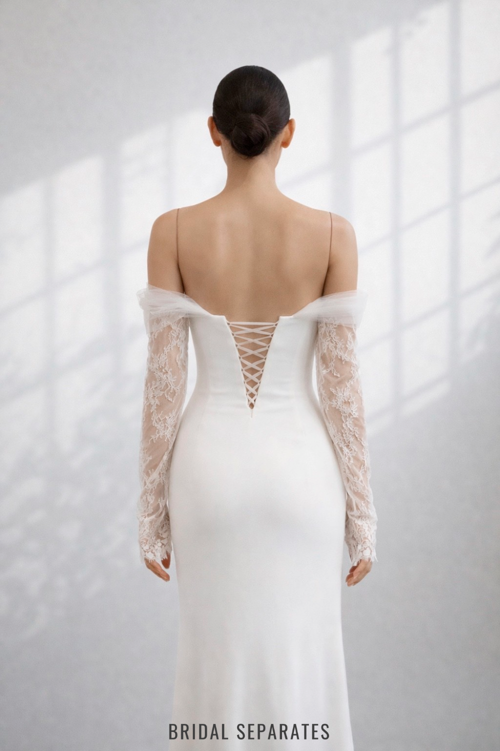 Off Shoulder Detachable Sleeves with Chantilly Lace / "Rosalie"