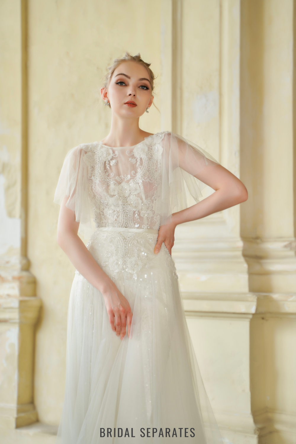 A-line Lace Floral Embellished Wedding Dress/ "Jolie"