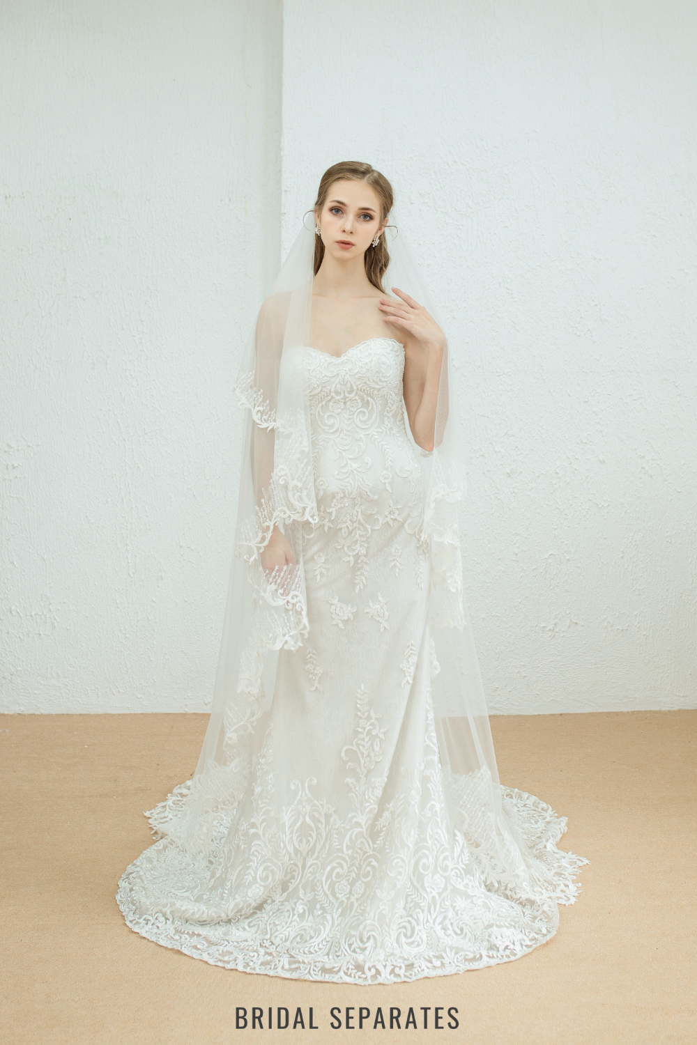 Two Layers Sequin Lace Bridal Veil / "Julie"