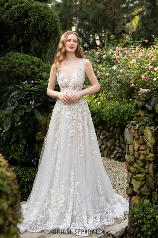 Ball Gown Wedding Dress with 3D Floral Lace / "Karina"