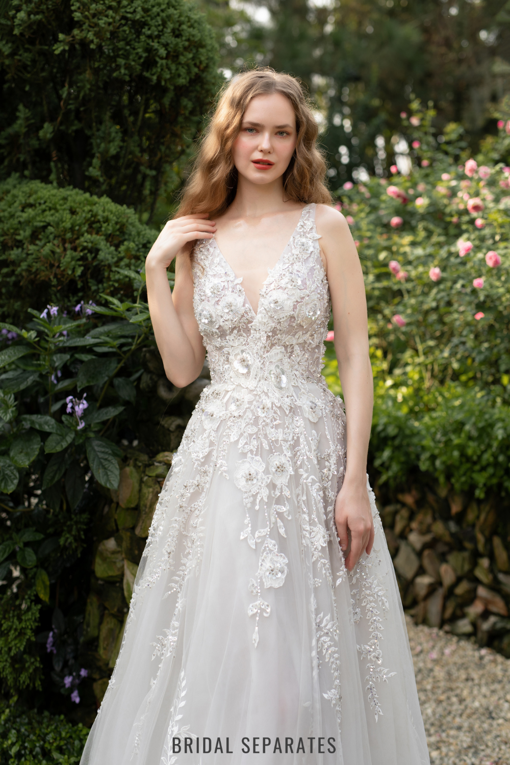 Ball Gown Wedding Dress with 3D Floral Lace / "Karina"