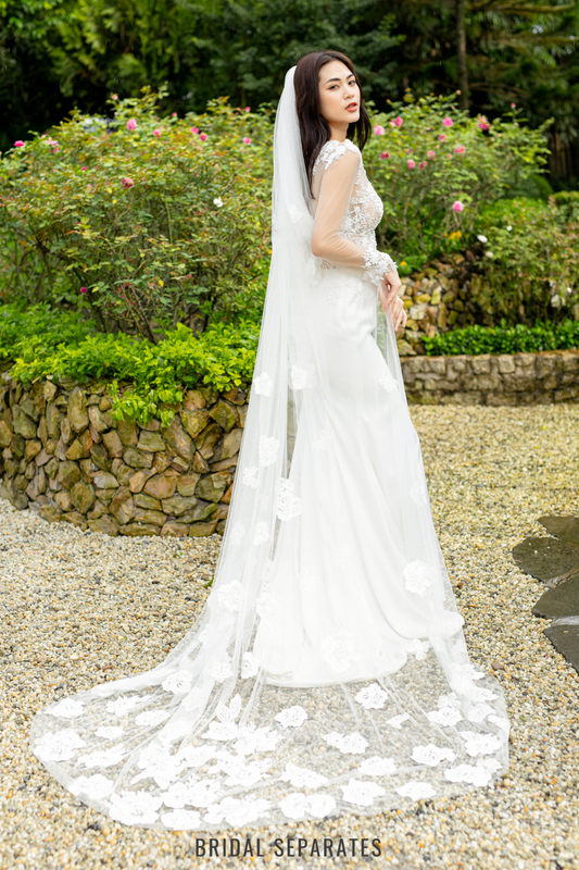 Two Layers Lace Bridal Veil / "Scarlet"