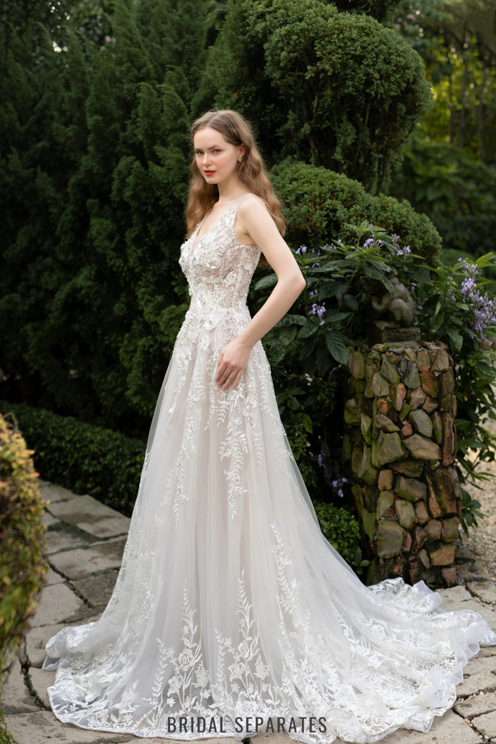 Ball Gown Wedding Dress with 3D Floral Lace / "Karina"