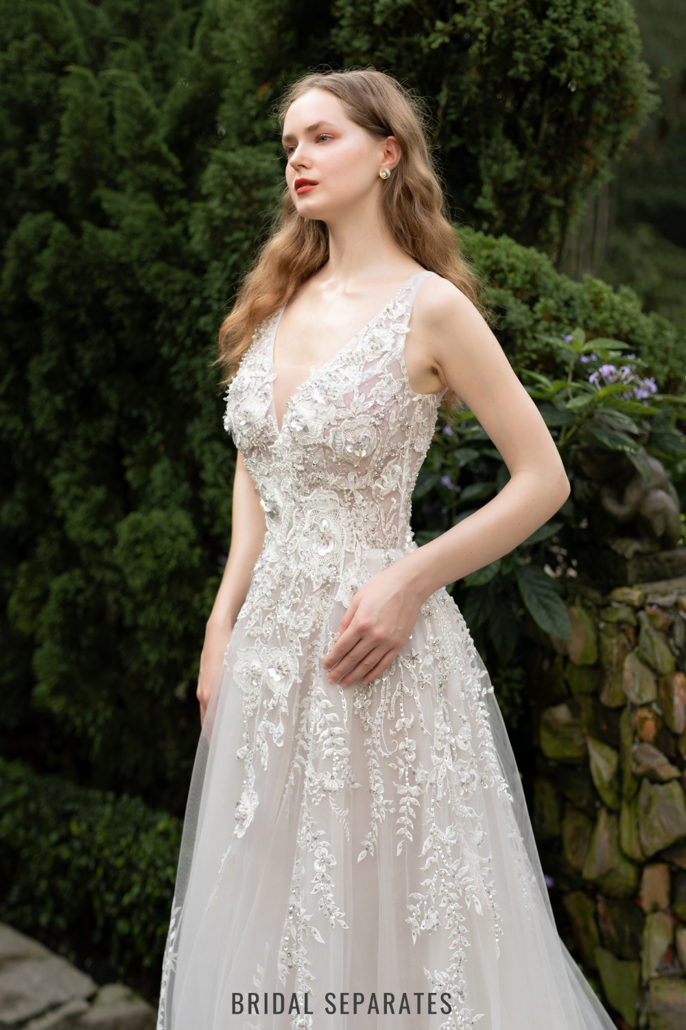 Ball Gown Wedding Dress with 3D Floral Lace / "Karina"