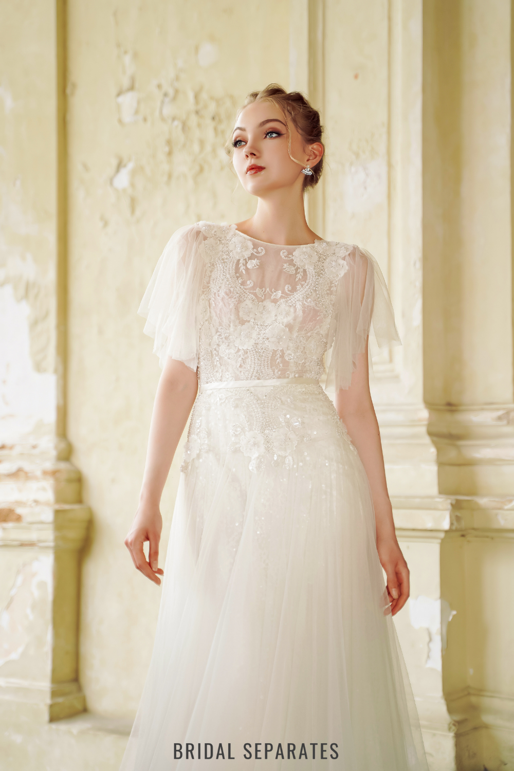 A-line Lace Floral Embellished Wedding Dress/ "Jolie"