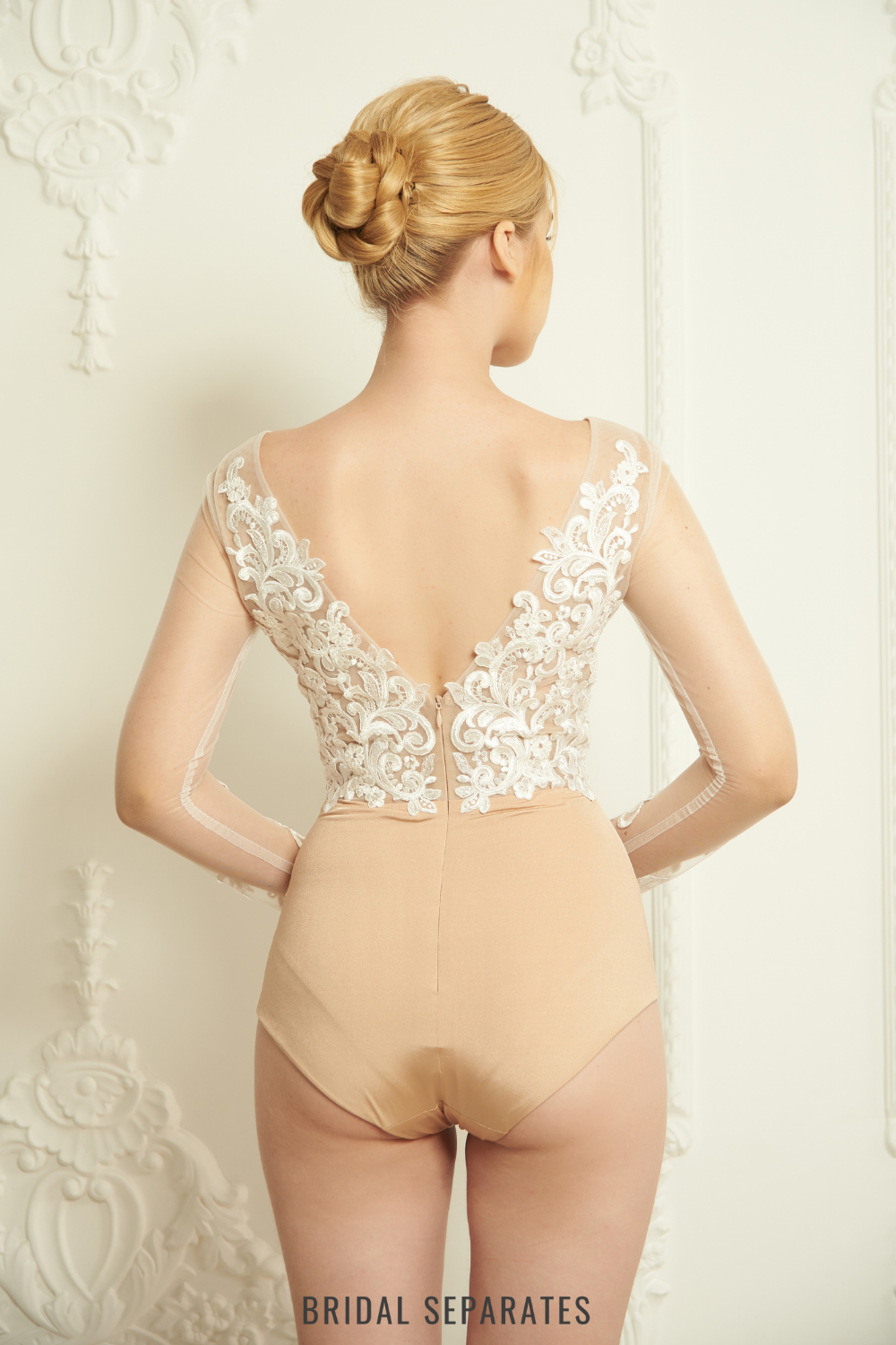 Long Sleeves Bridal Bodysuit with Couture Lace / "Angelie"