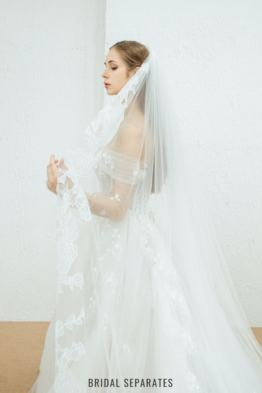 Two Layers Floral Lace Bridal Veil / "Adeline"