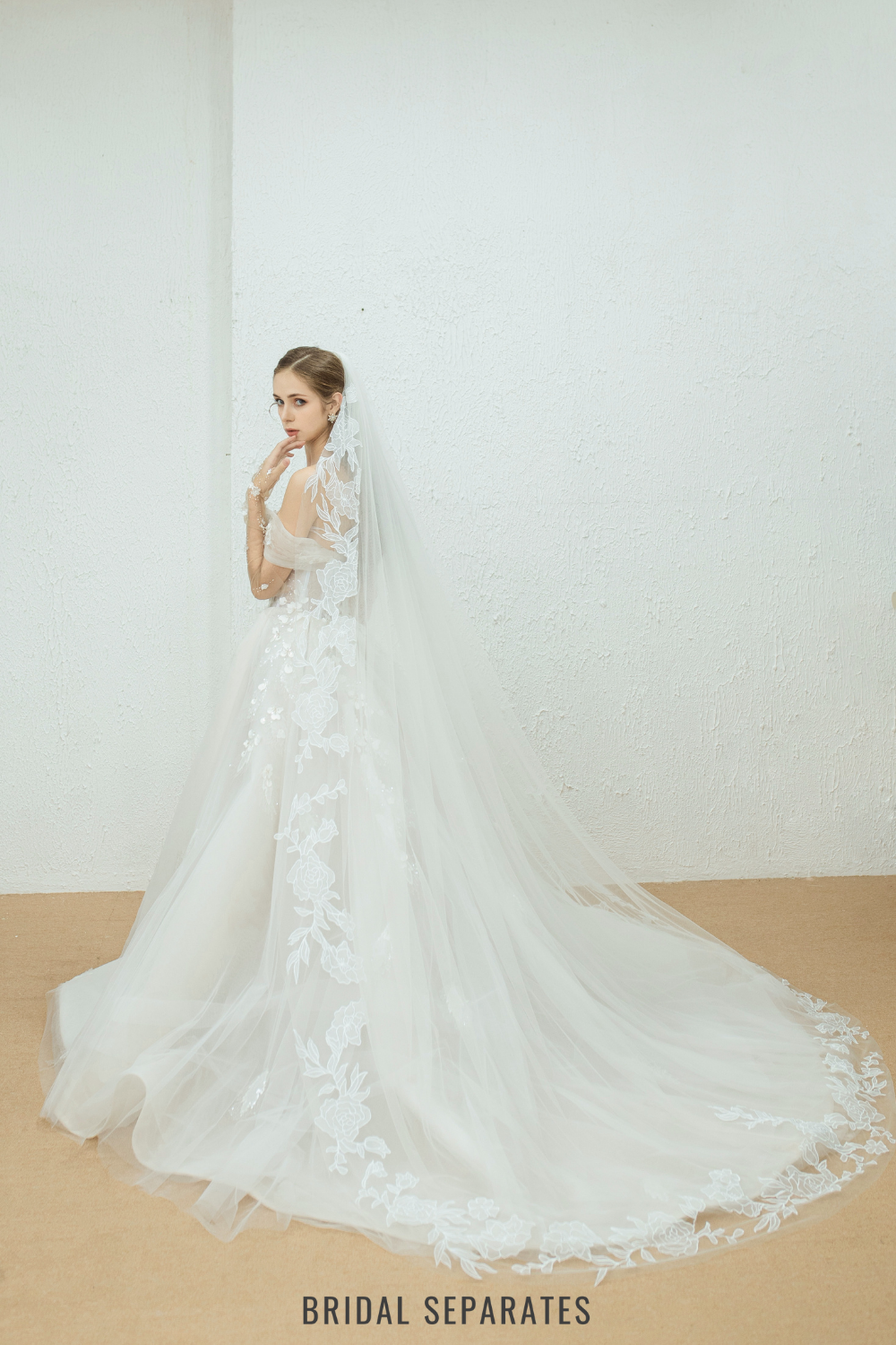 Two Layers Floral Lace Bridal Veil / "Adeline"