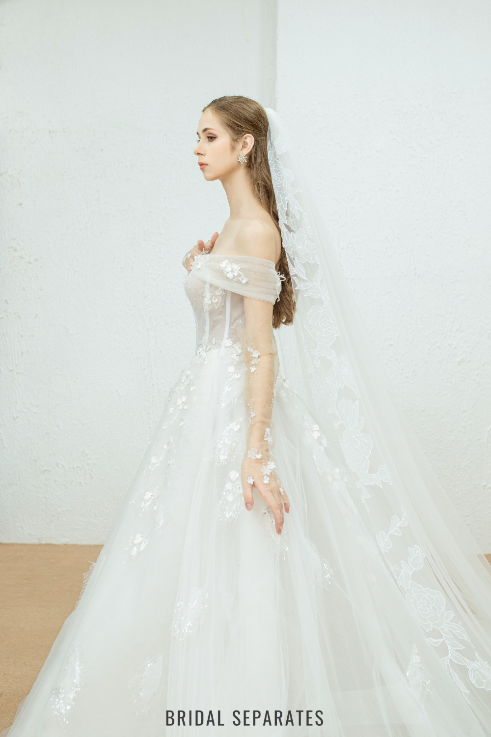 Two Layers Floral Lace Bridal Veil / "Adeline"