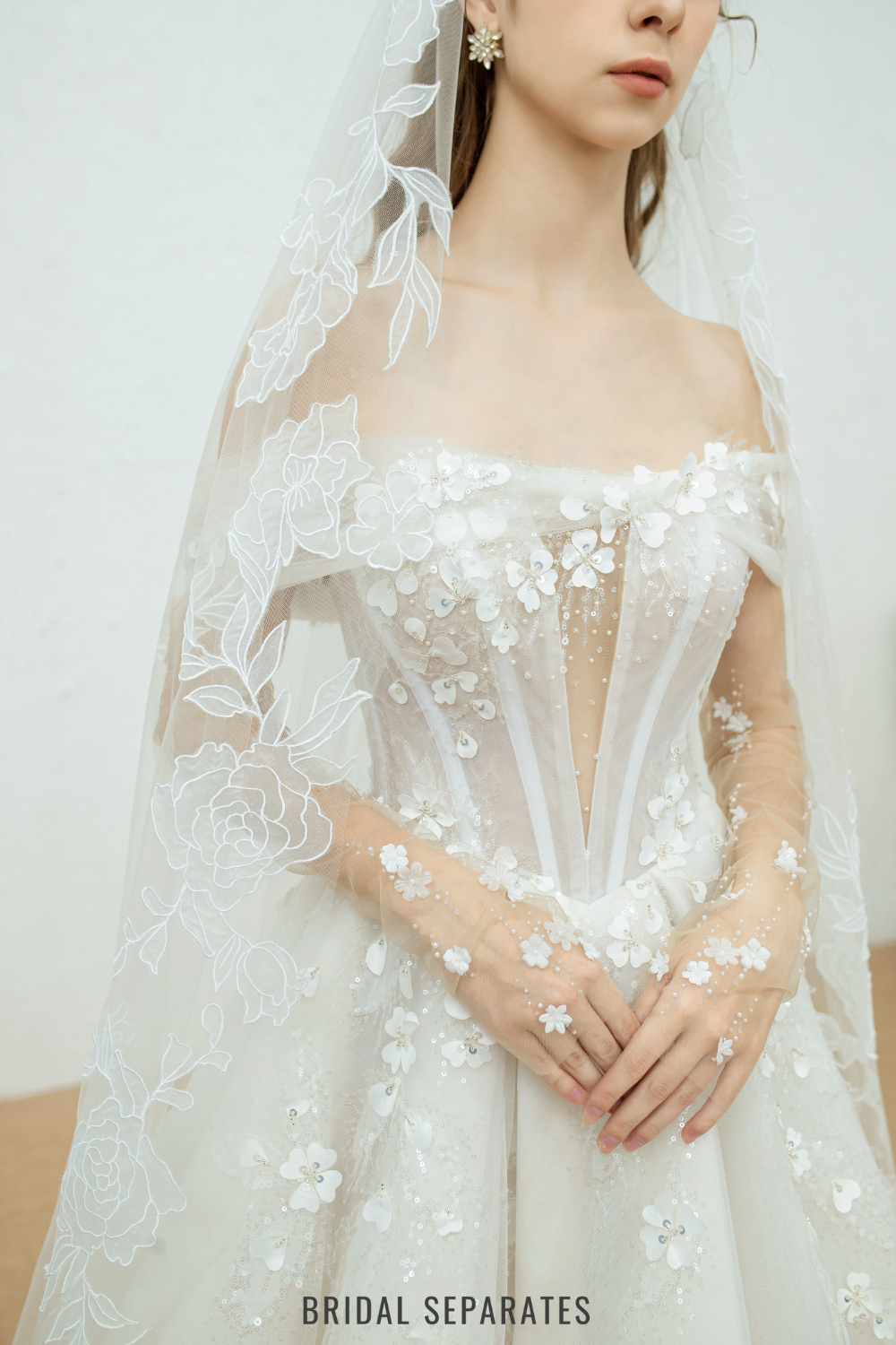 Two Layers Floral Lace Bridal Veil / "Adeline"