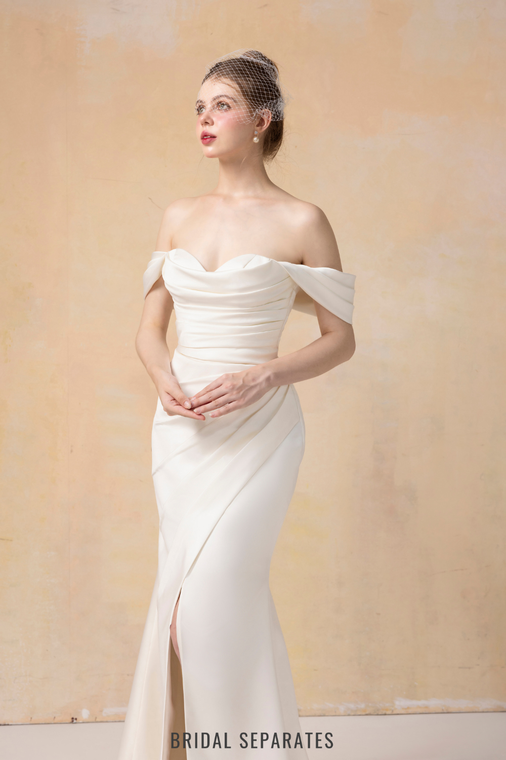 Off Shoulder Mermaid Wedding Dress with Detachable Train / "Jeannine"