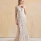 High Slit Wedding Dress with Detachable Sleeves / "Martina"