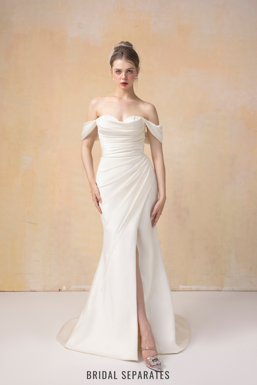 Off Shoulder Mermaid Wedding Dress with Detachable Train / "Jeannine"