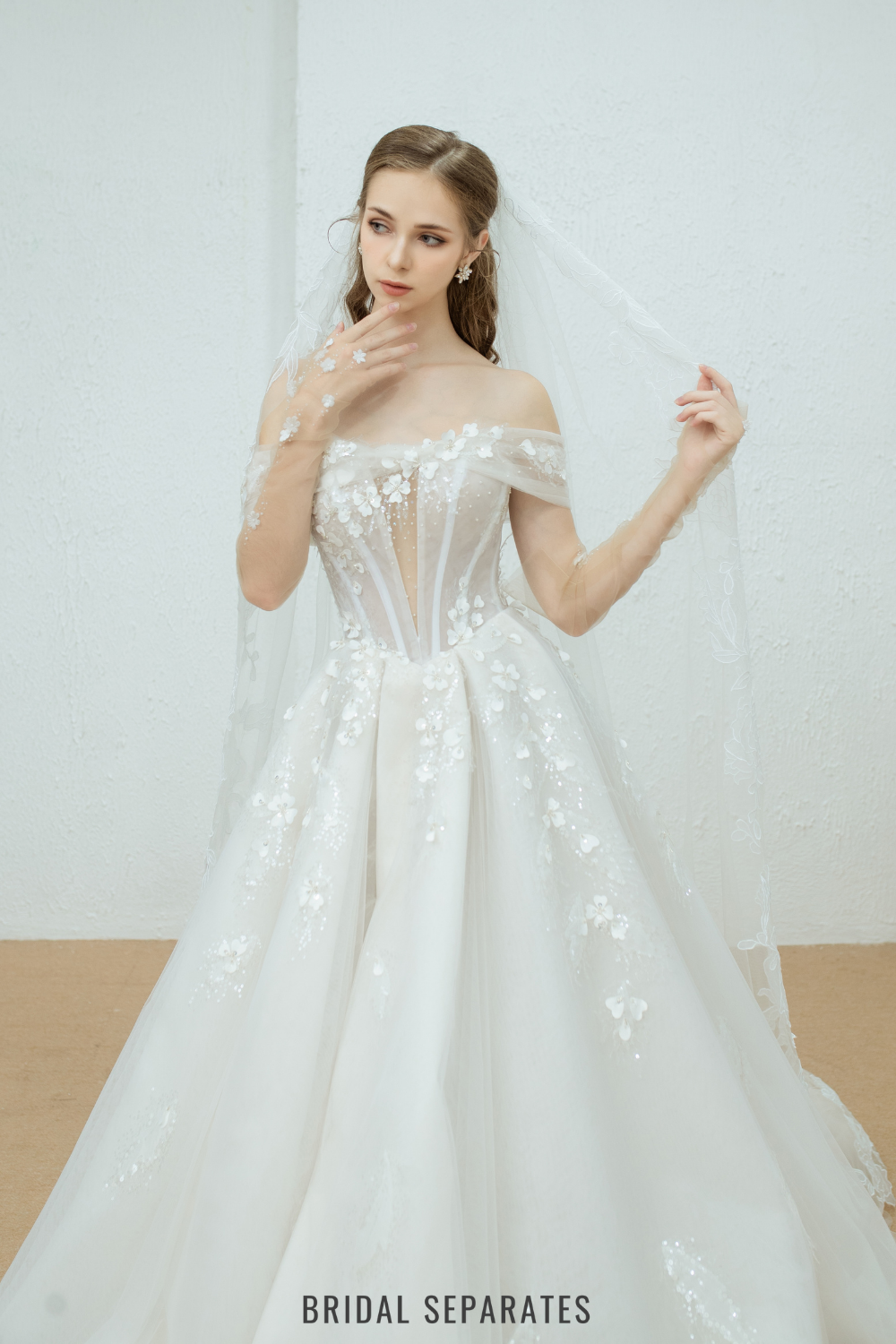 Two Layers Floral Lace Bridal Veil / "Adeline"