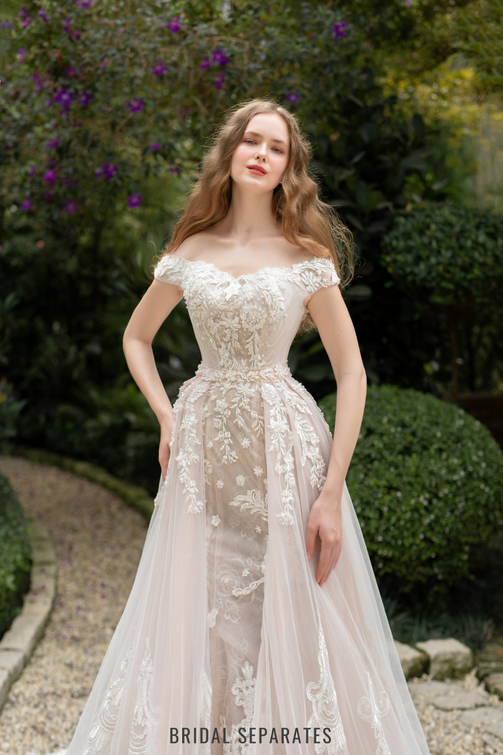 Lace Wedding Dress with Detachable Overskirt / "Lorena"