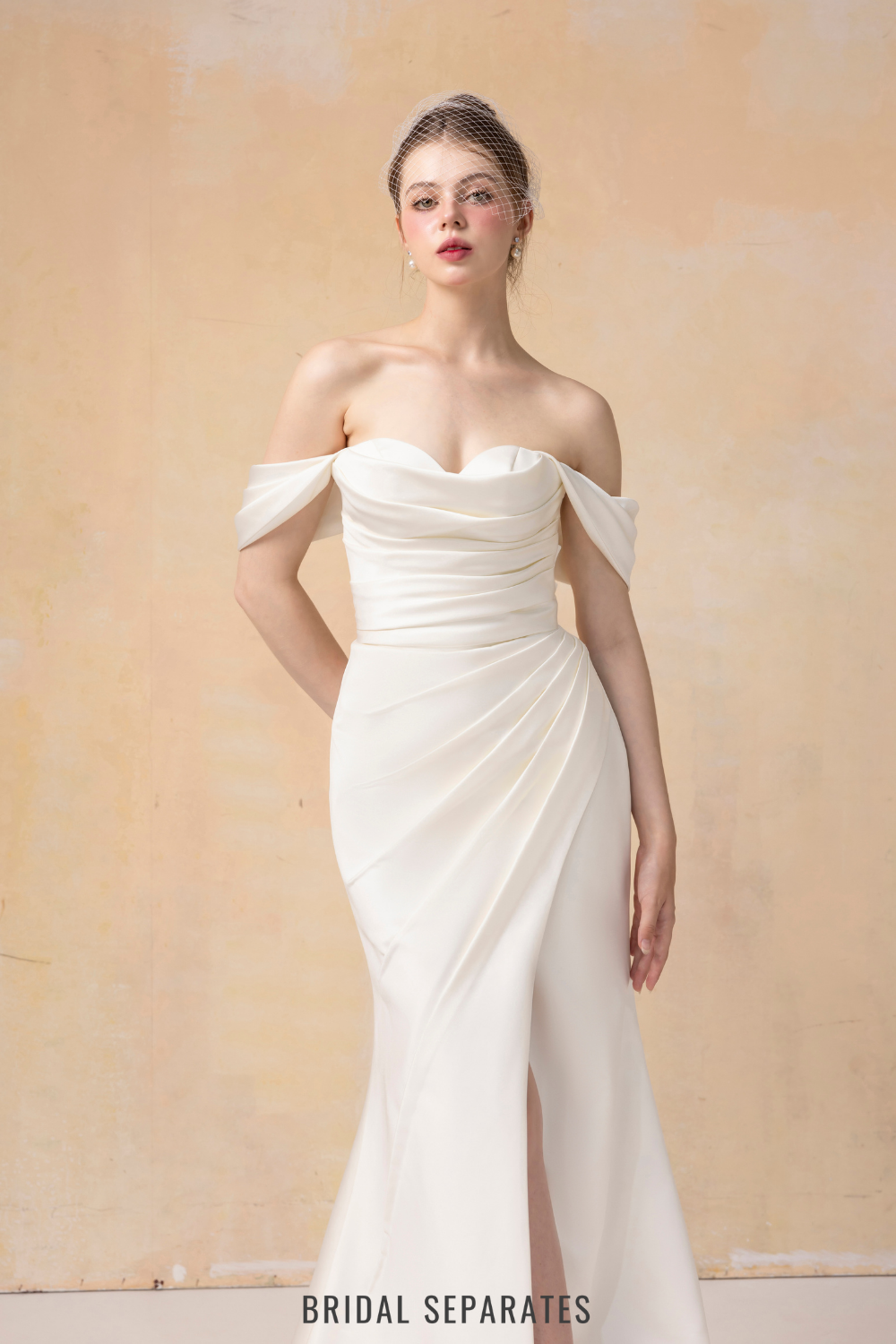 Off Shoulder Mermaid Wedding Dress with Detachable Train / "Jeannine"