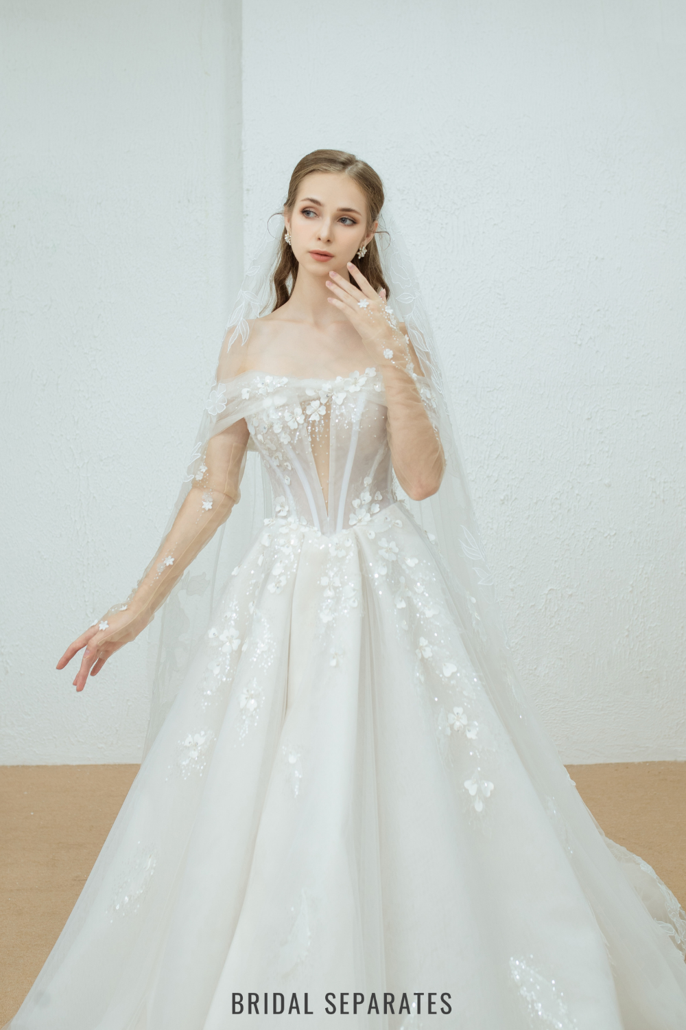 Two Layers Floral Lace Bridal Veil / "Adeline"