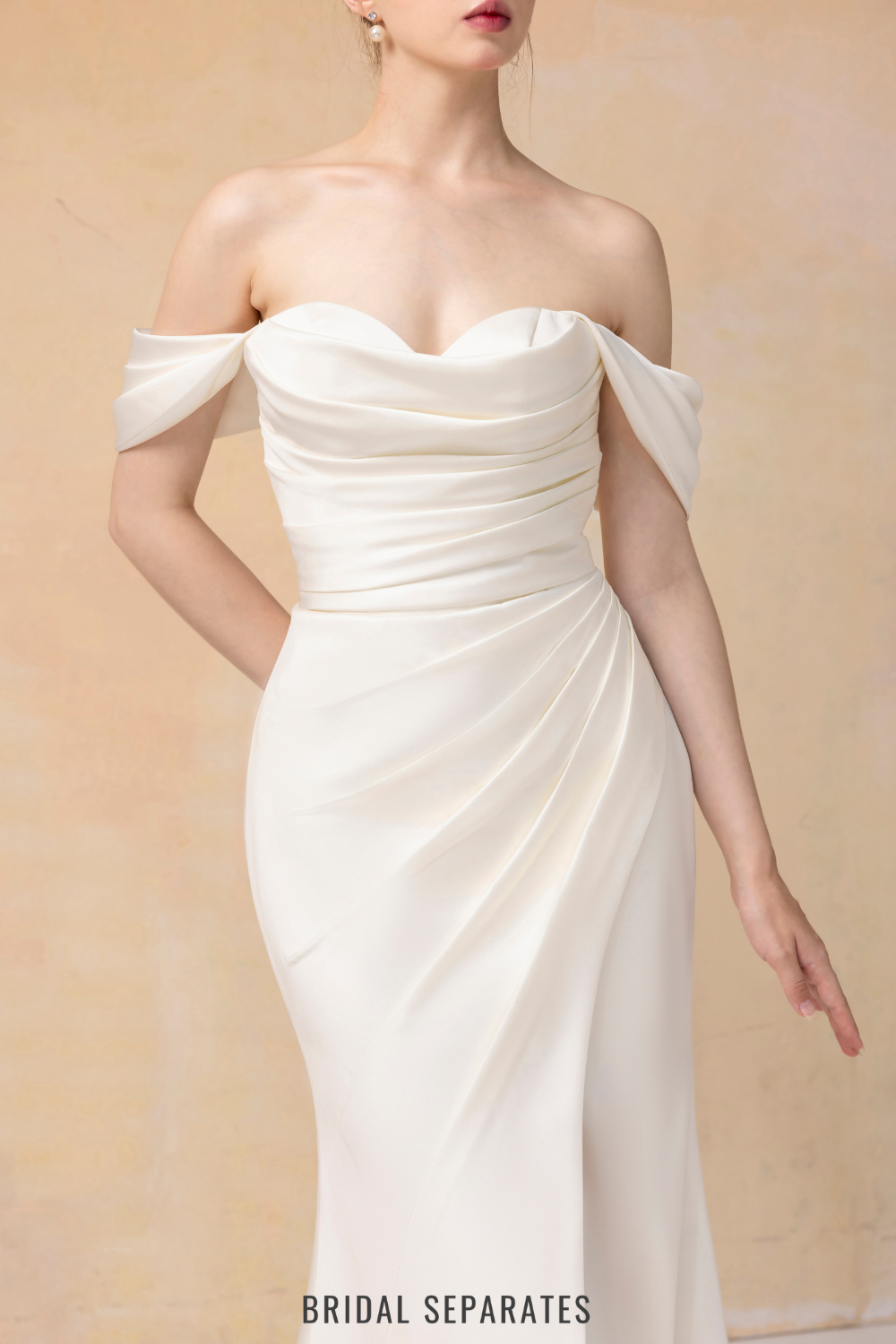 Off Shoulder Mermaid Wedding Dress with Detachable Train / "Jeannine"