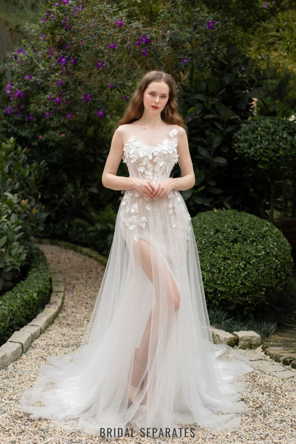 3D Lace Wedding Dress with High Slit / "Marina"