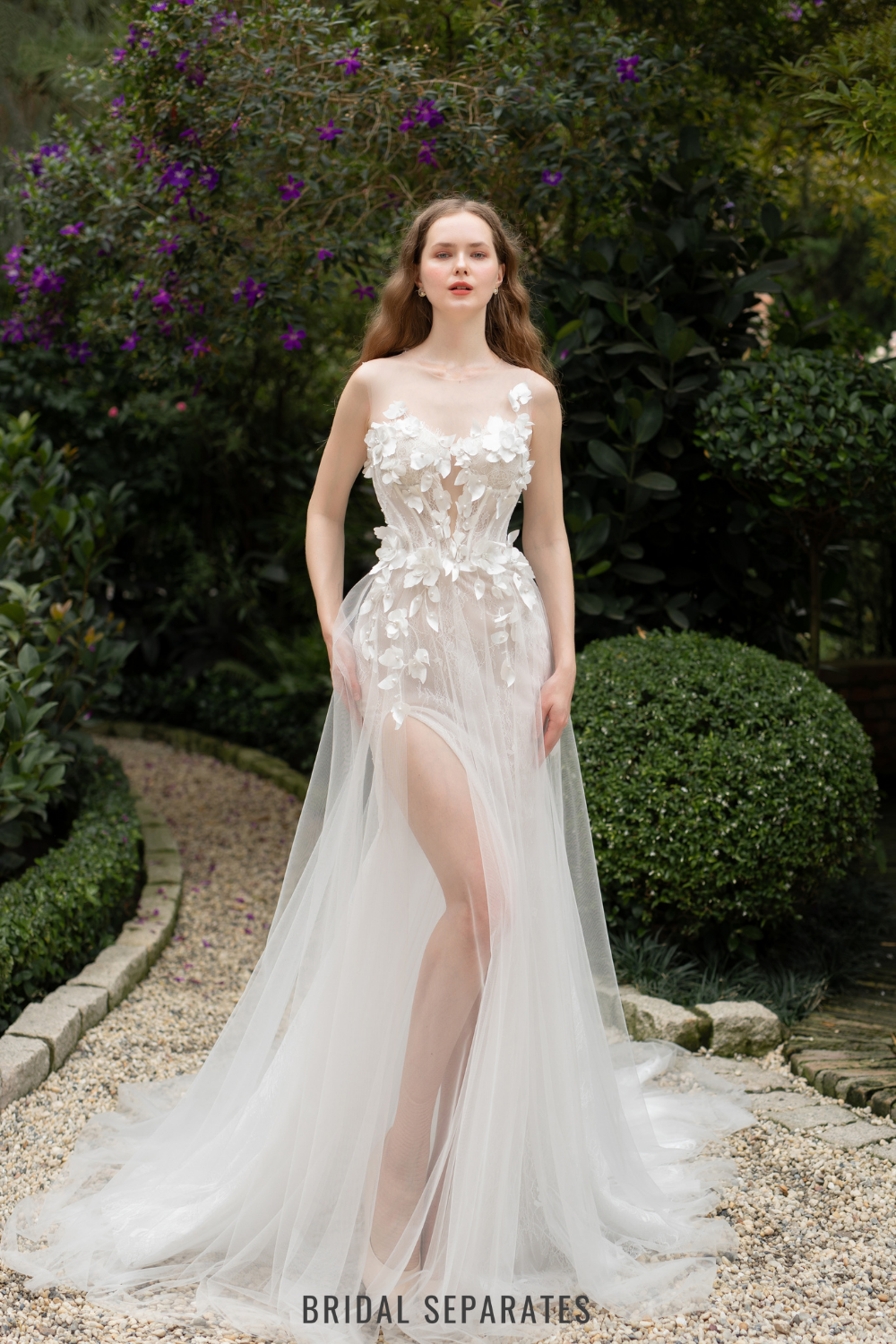 3D Lace Wedding Dress with High Slit / "Marina"