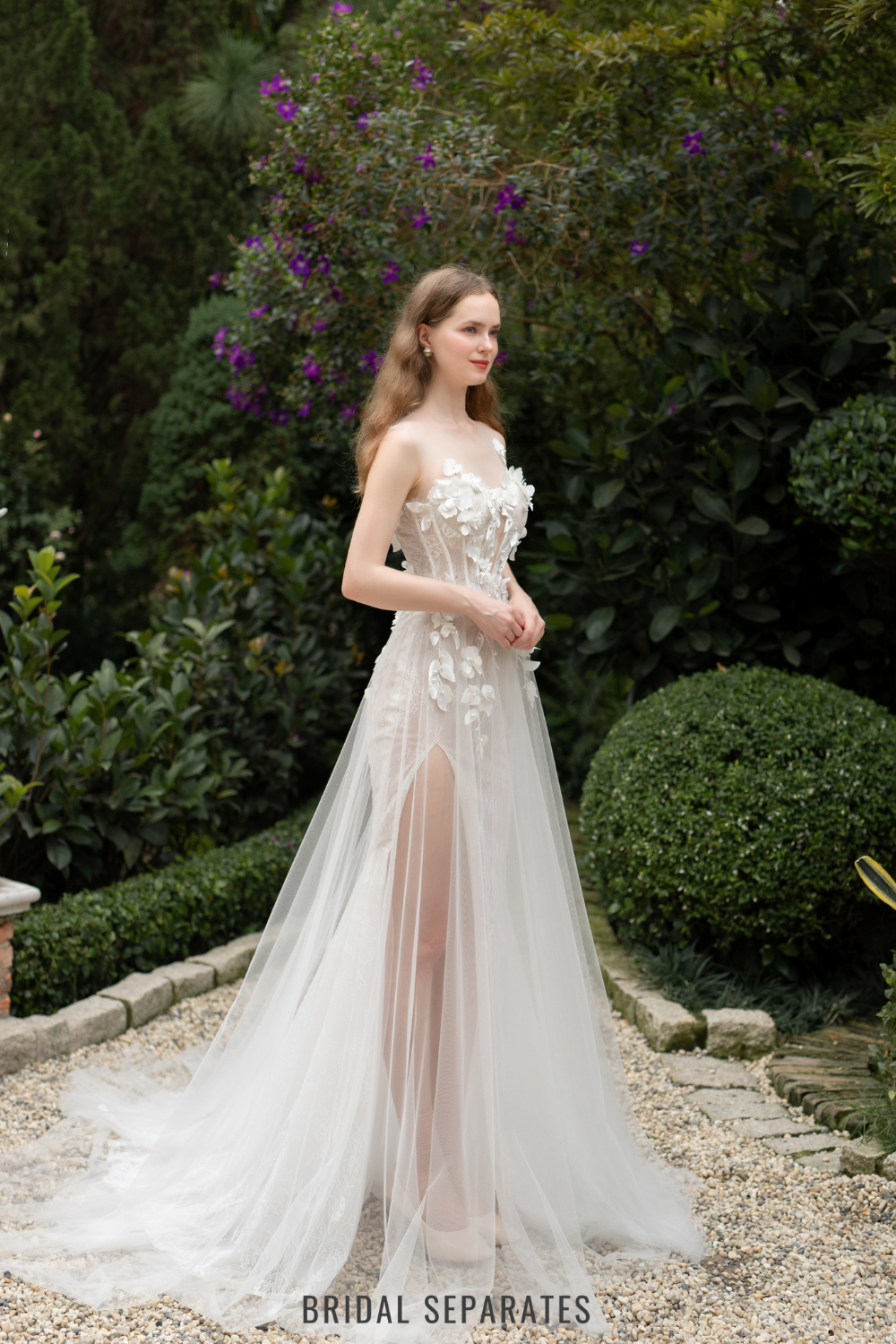 3D Lace Wedding Dress with High Slit / "Marina"