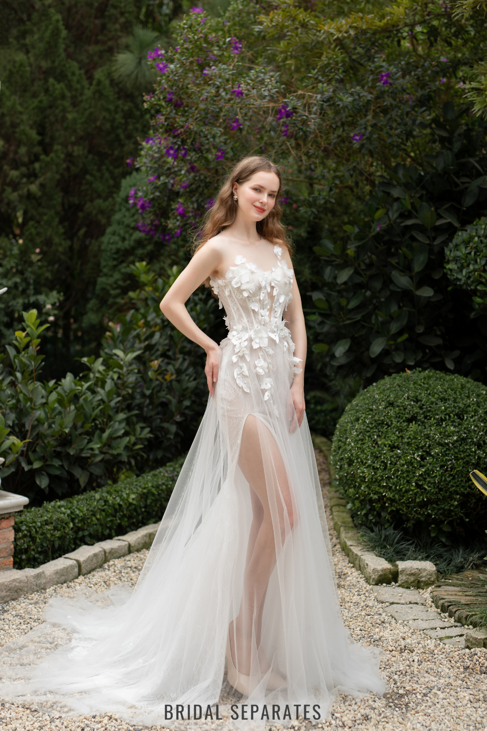 3D Lace Wedding Dress with High Slit / "Marina"