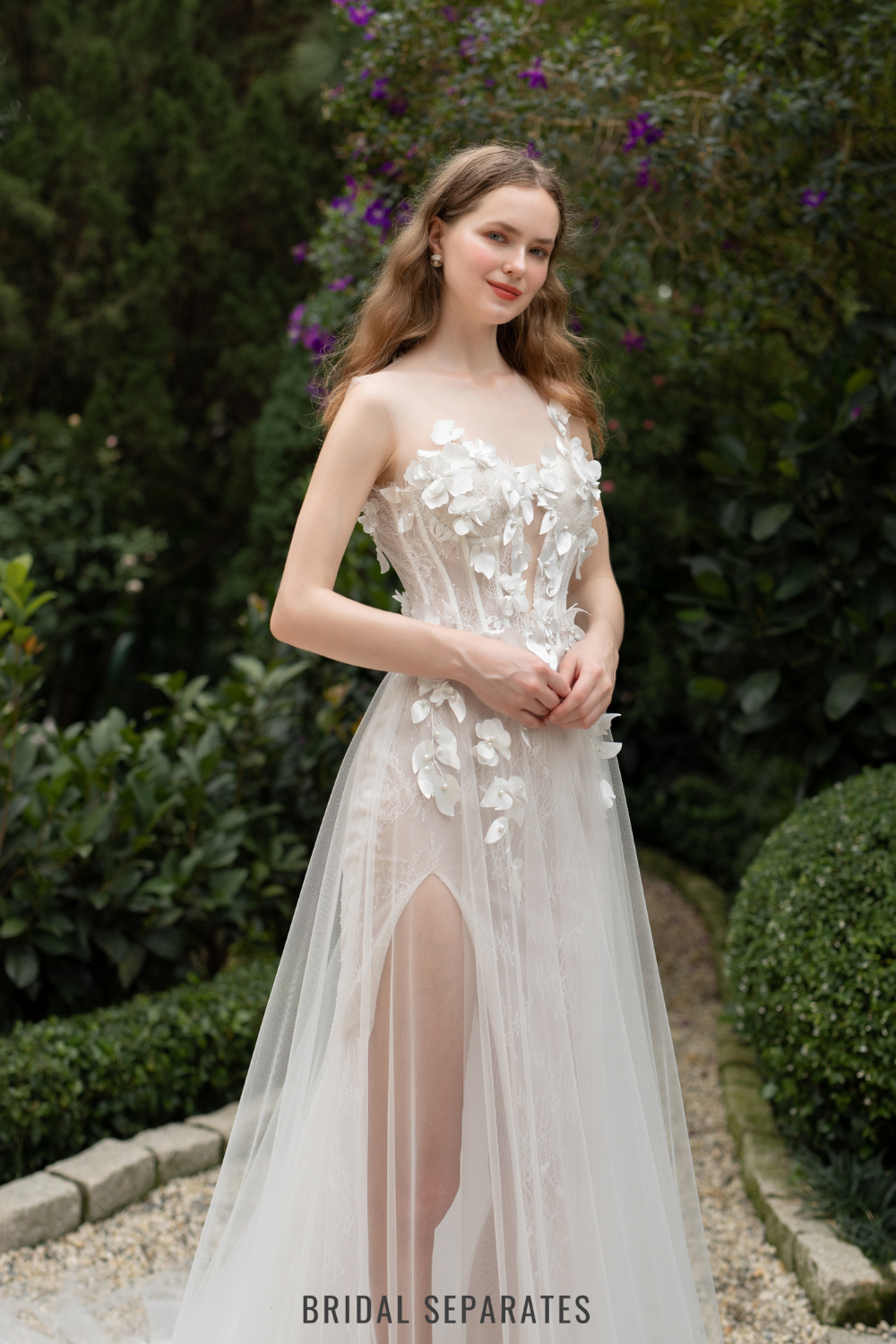 3D Lace Wedding Dress with High Slit / "Marina"