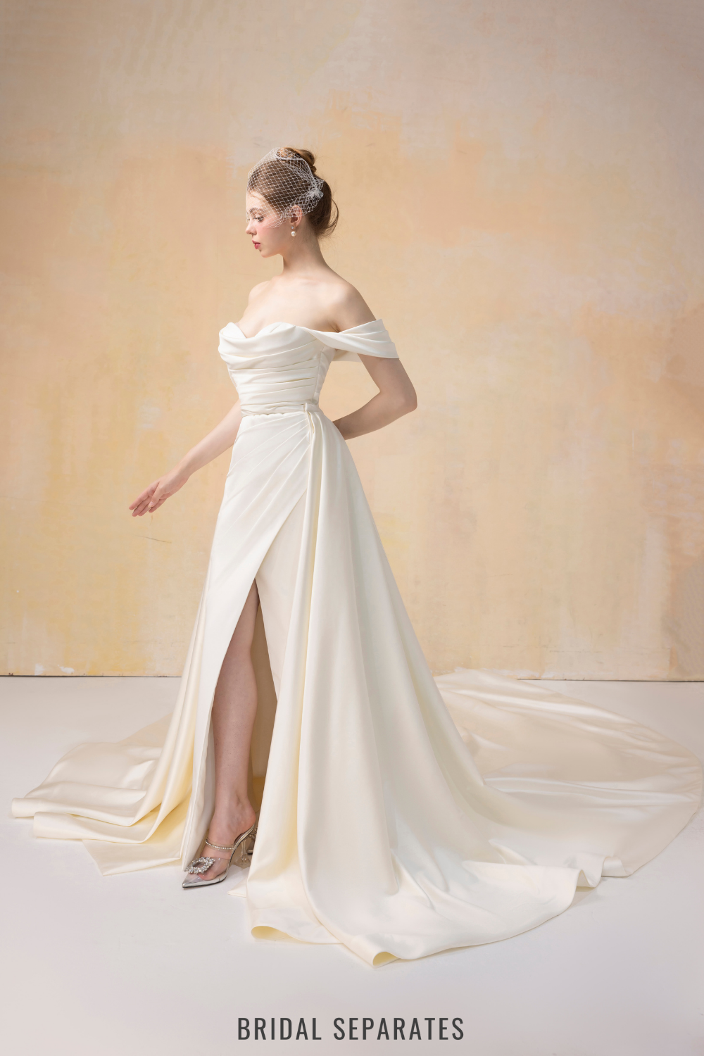 Off Shoulder Mermaid Wedding Dress with Detachable Train / "Jeannine"