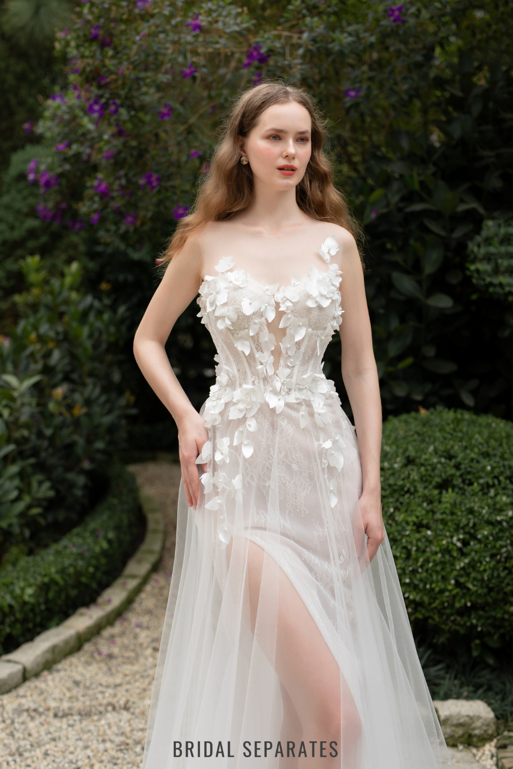 3D Lace Wedding Dress with High Slit / "Marina"