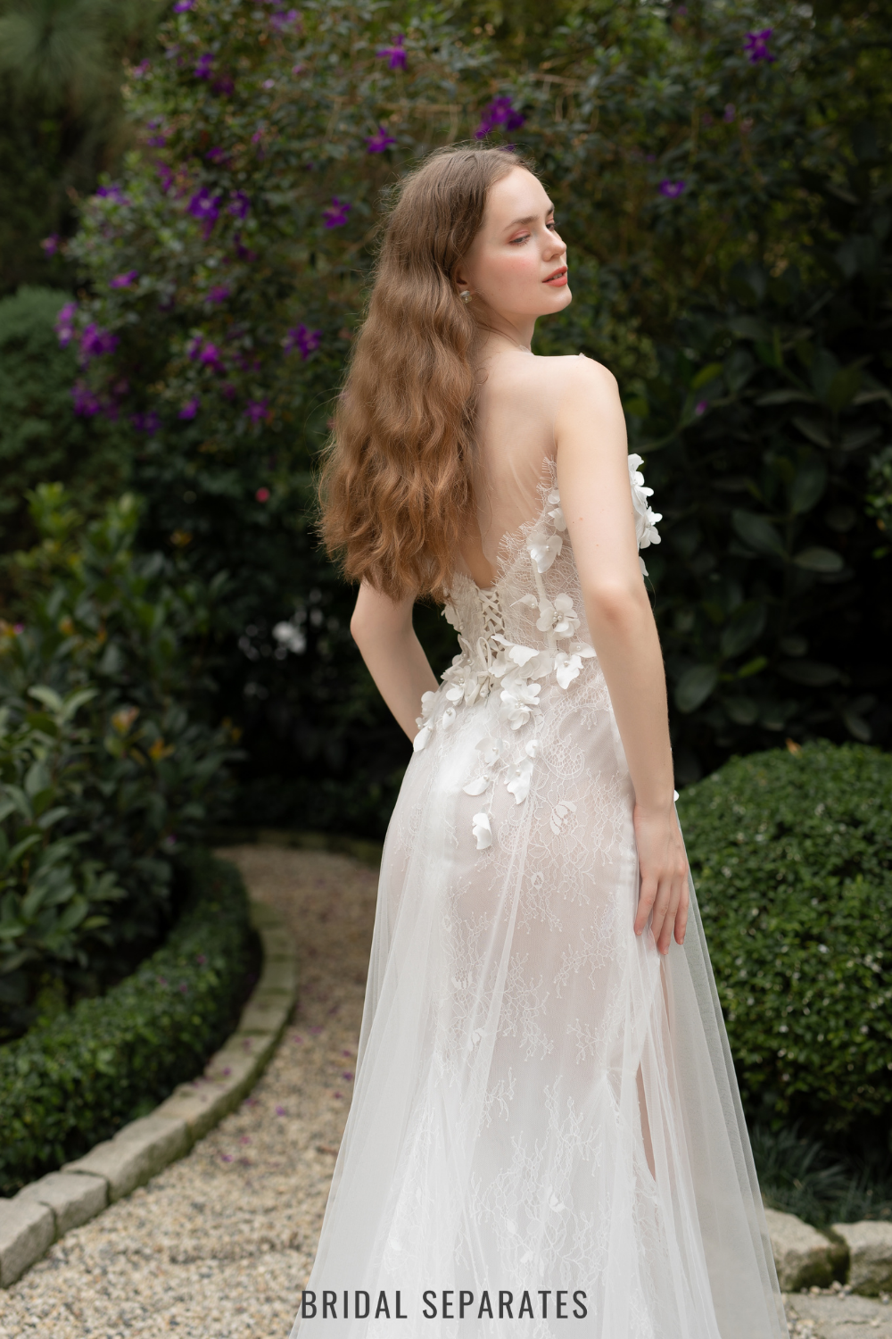 3D Lace Wedding Dress with High Slit / "Marina"